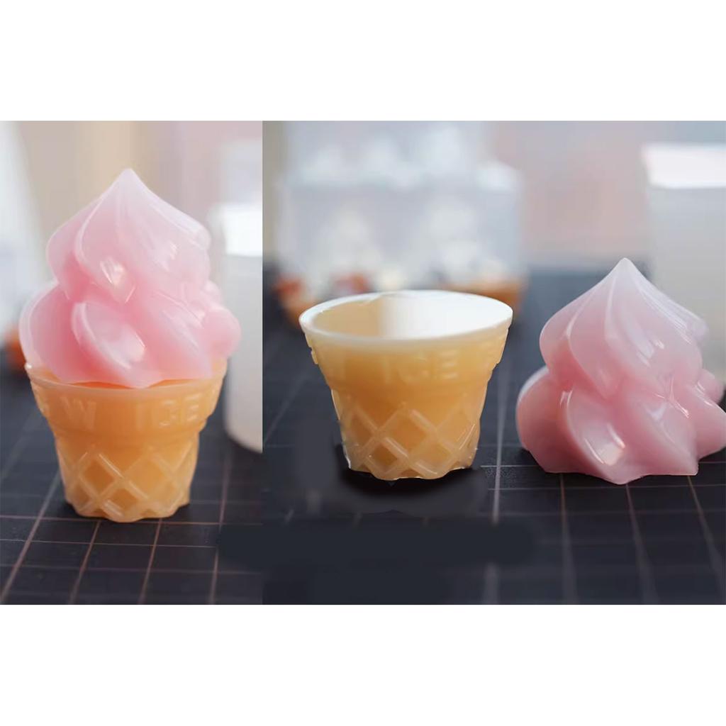 Silicone Ice Cream Cone Mold Candy Toy Moulds Realistic Ice Cream Shape Candy Food Molds for Baking and DIY Crafts