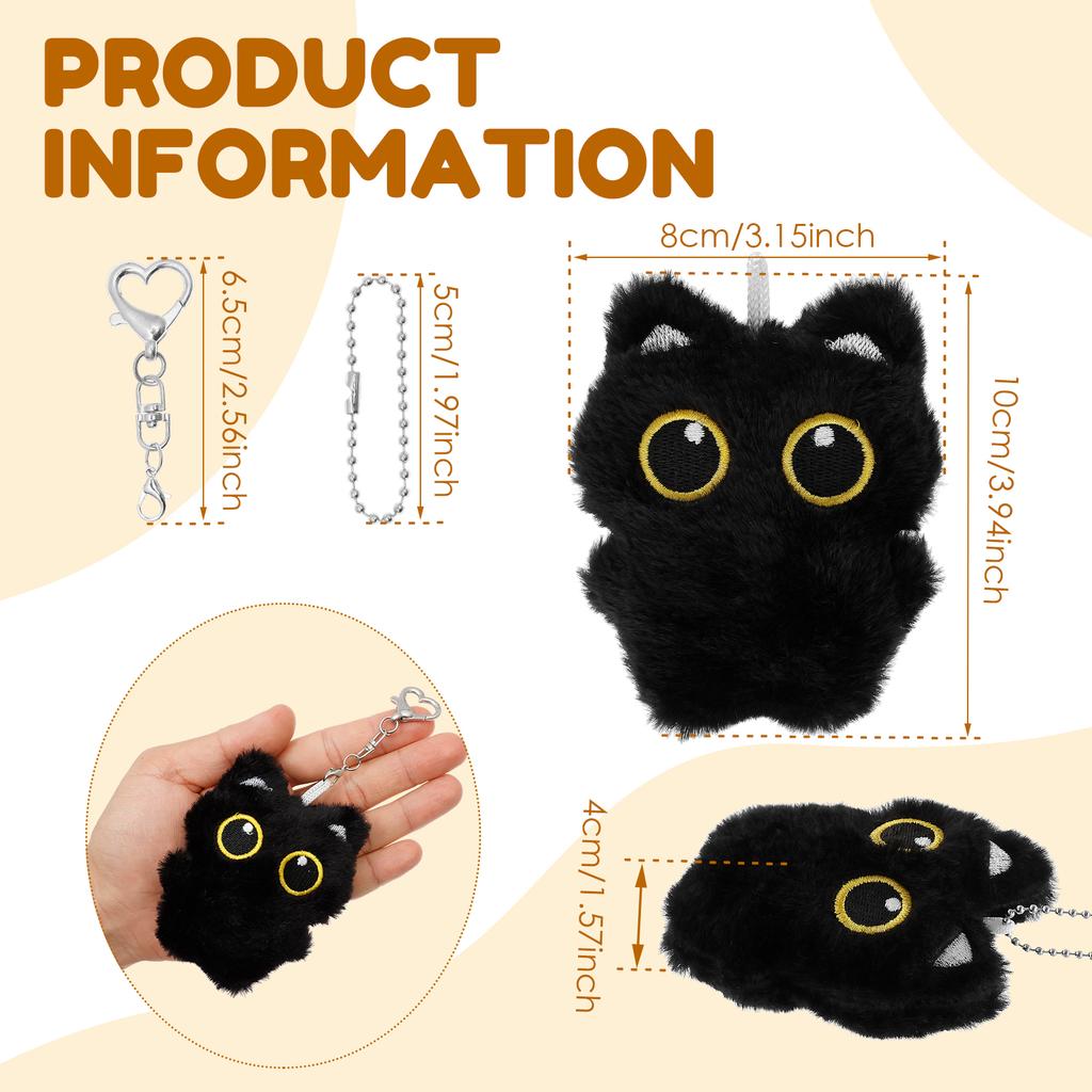 Black Cat Bag Charm Cute Cat Plush Doll Keychain Accessories Handbag Backpack Decorative Pendants for Halloween Christmas Gifts