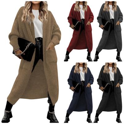 Women's Casual Knitted Sweater Solid Color With Pocket Cardigan Coat Jacket