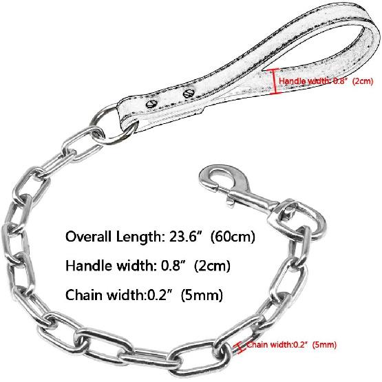 Didog 28 inch Length Heavy Duty Anti-bite Dog Giant Chain Leash with Leather Handle