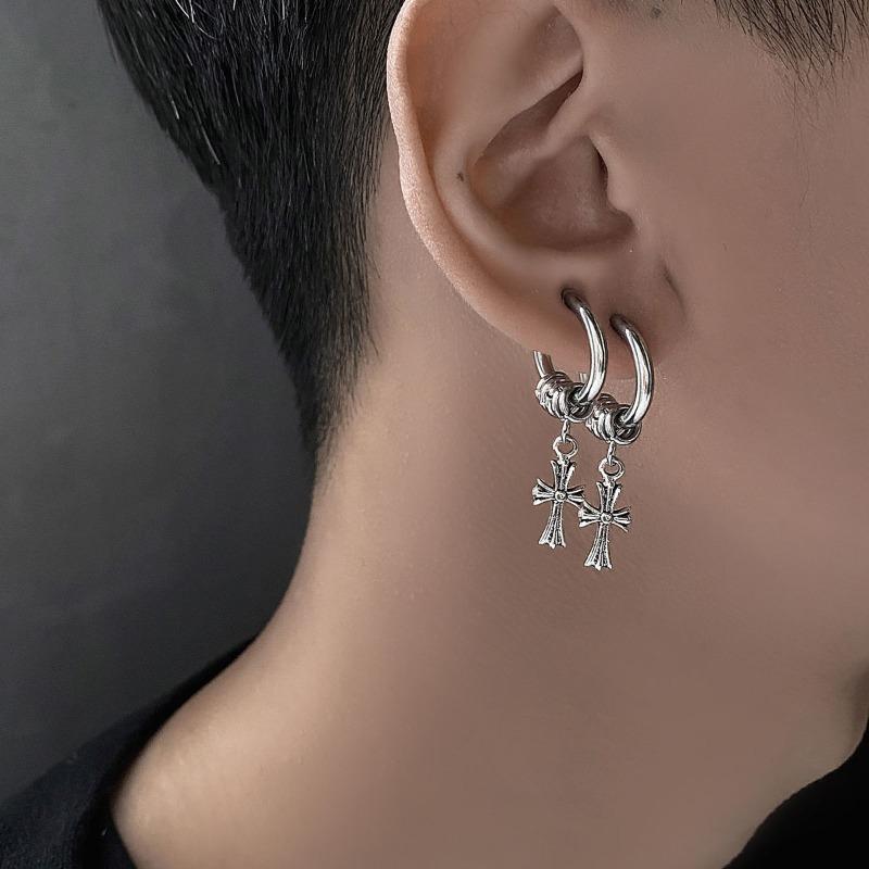 New Stylish Stud Earrings with Unique Cross-shaped Ear Hooks and Pendant. Ear Acupuncture Style