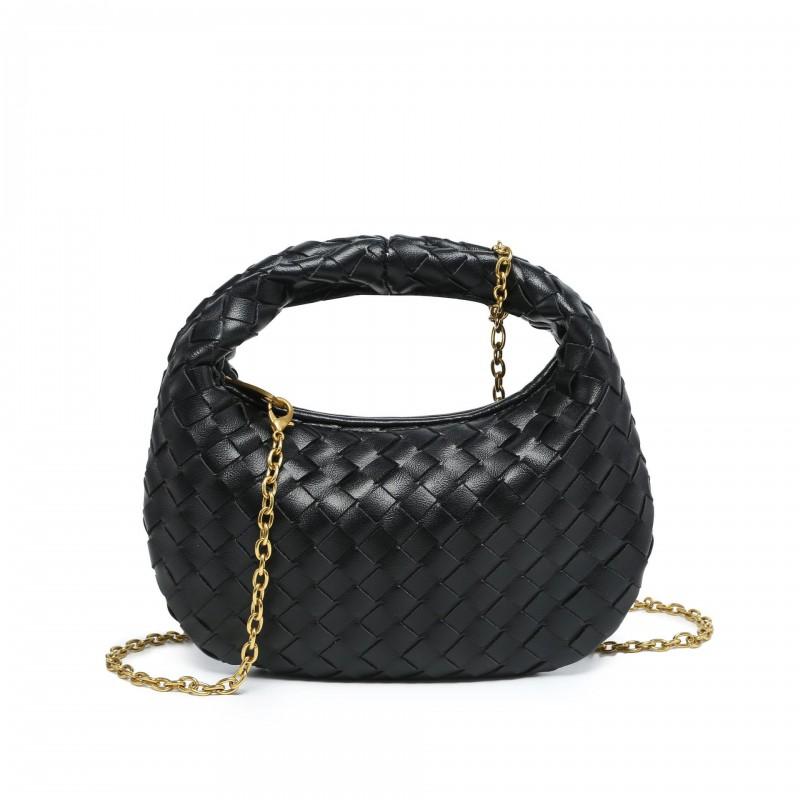 Woven Circle Handbag Women Small Solid Color Chain Crossbody Bag Casual Shoulder