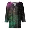 Dam Mode Casual T-shirt V-ringad Sjuärmad Tryckt Knapptopp