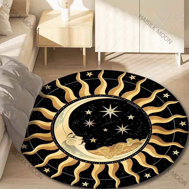 Multiple Sizes Retro Sun and Moon Mandala Art Print Round Carpet Living Room Bedroom Table Chair Sofa Decorative Carpet