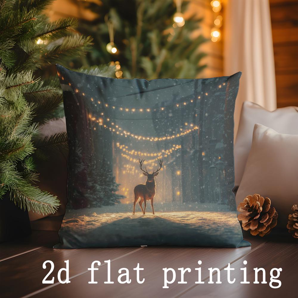 Heimdeko Weihnachts-Thema Hirsch und Baum Druck Kissen Muster Kissenbezug Geeignet für Sofa Schlafzimmer Auto Kissenbezug