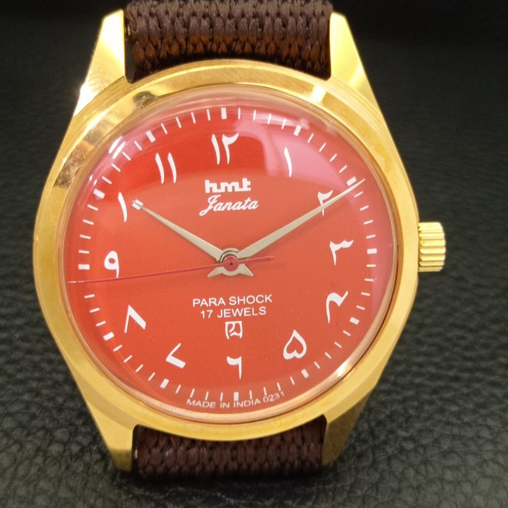 VINTAGE HMT JANATA HAND-WINDING INDIAN MENS RED COLOR DIAL WATCH A702083-5 R208-a702083