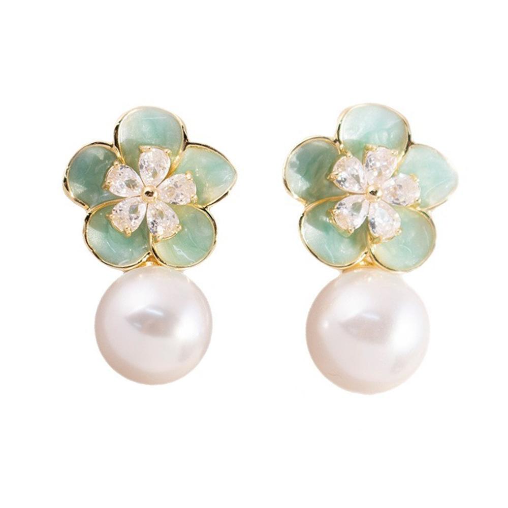 Light Luxury Exquisite Micro-inlaid Zircon Flower Earrings Elegant High-end Pearl Stud Earrings Niche Design Temperament Earrings