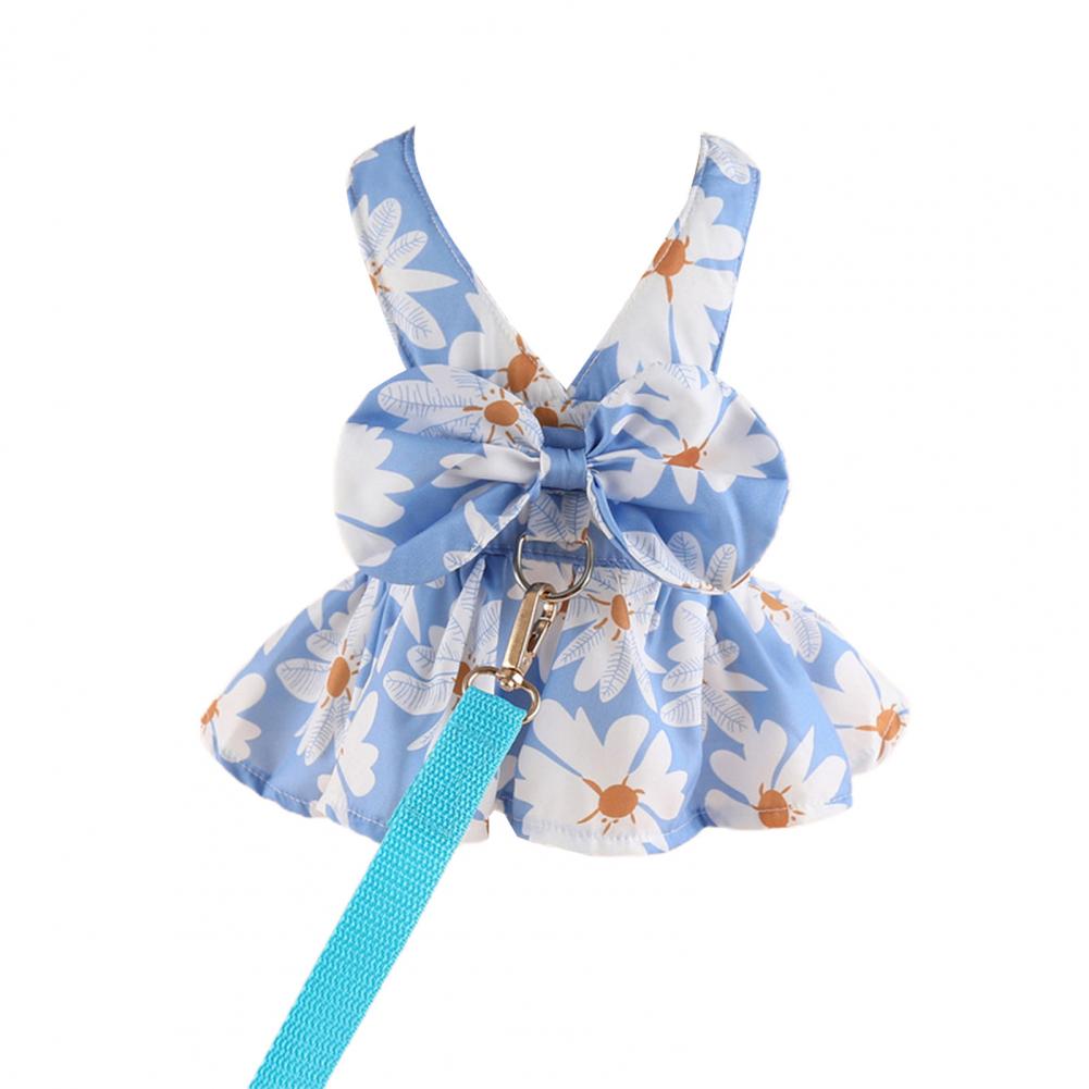 Cute Dog Dress Summer Outdoor Activities And Leash Set with Bowknot Decoration Pet Cat Princess Dress for Spring