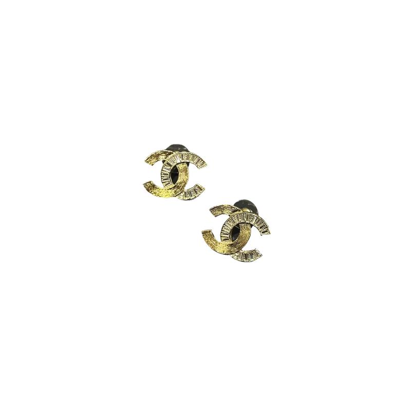 CHANEL [24S new product] new golden square rhinestone double spelled double C stud earrings