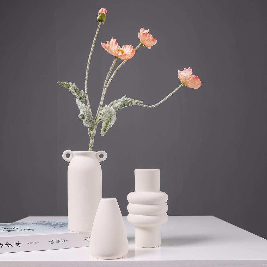White Ceramic Mini Vase, Chinese Minimalist Desktop Hydroponic Pot for Dried Flowers, Aesthetic