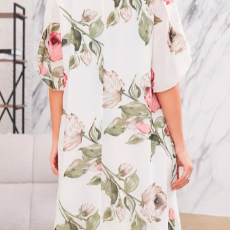 Abito Stampato Chiffon Moda Donna Ampio Girocollo Outfit Estivo