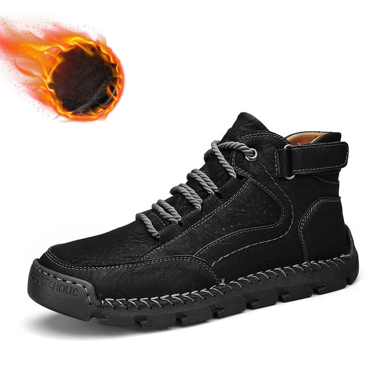 Мужские ботильоны плюшевая обувь ручной работы повседневная обувь осень и зима большие размеры 39-48 38 чёрный 3598₽