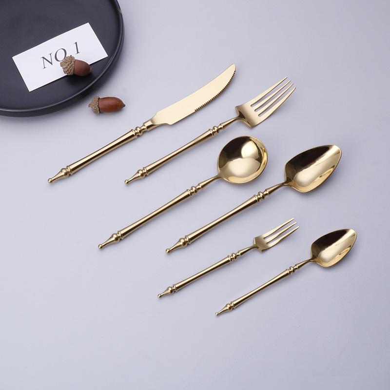 304 Stainless Steel Western Cutlery Set: Knife, Fork, Spoon, Coffee Spoon, Roman Column Design, European Style, 4-Piece