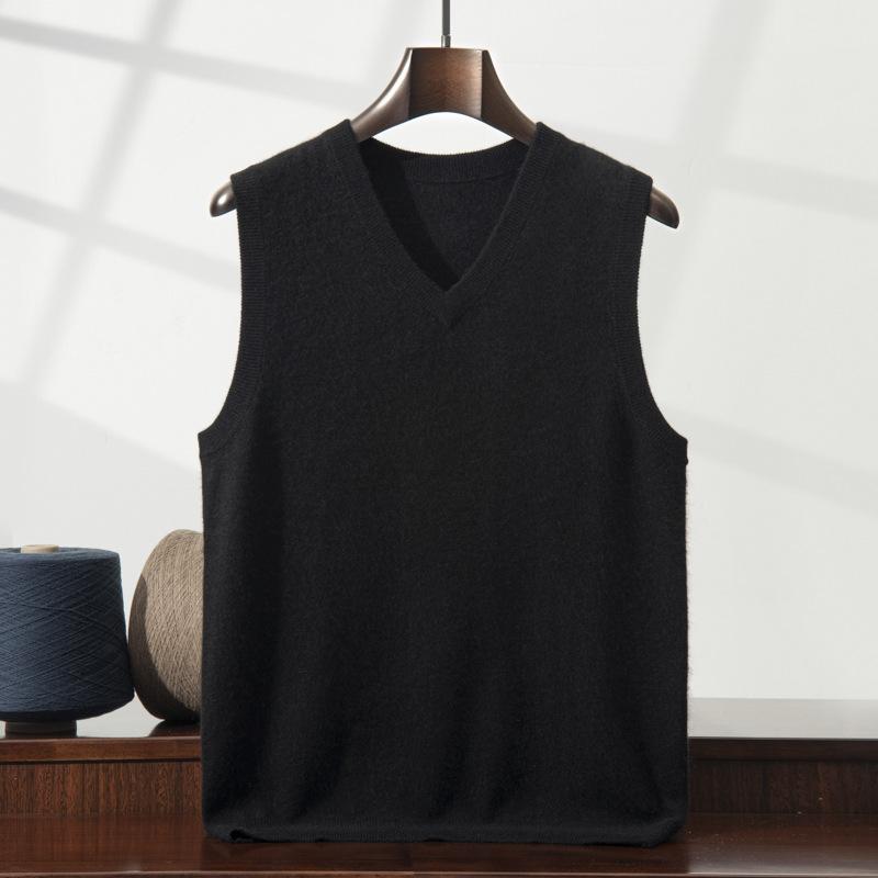 

V-neck cashmere vest cashmere shirt pullover knitted sleeveless vest skin-friendly and warm sweater vest versatile 3XL чорний