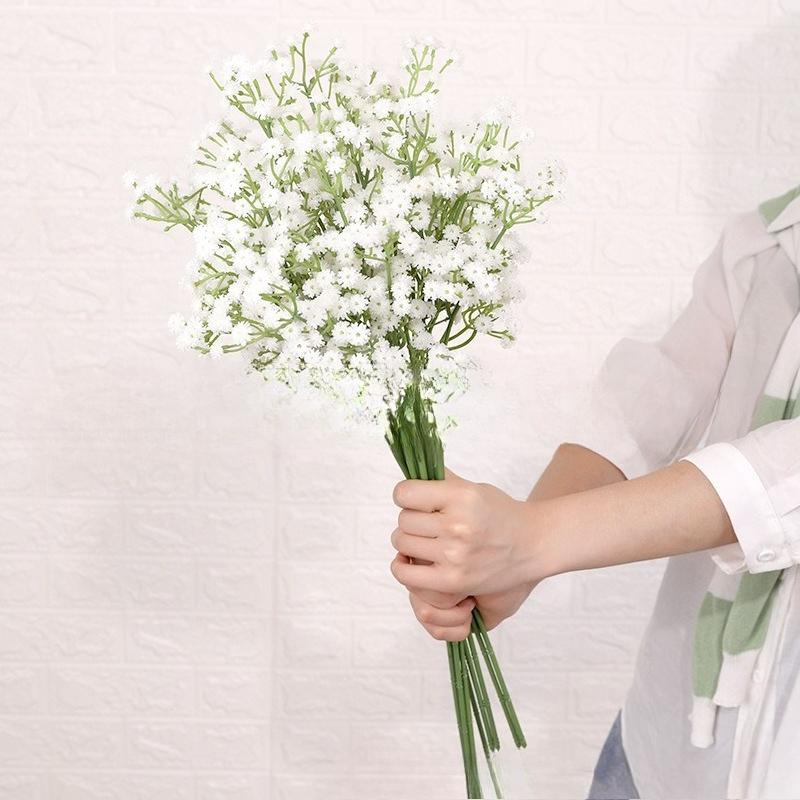 Искусственная гипсофила 3-ветка Мягкая резина Гипсофила Букет для рук Свадебное украшение Пластиковый искусственный цветок, Искусственный цветок 1pc белый