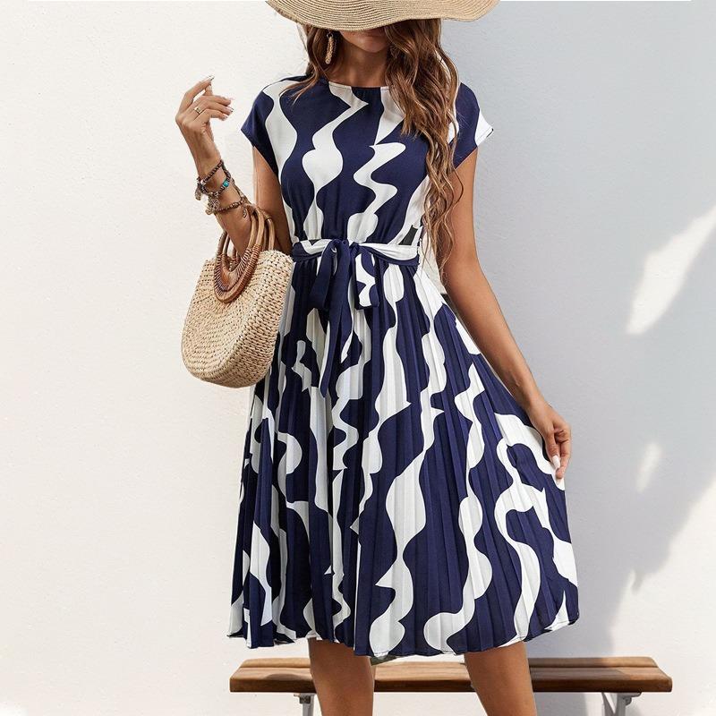 Elegant Personality Abstract Pattern Printed Pleated Dress