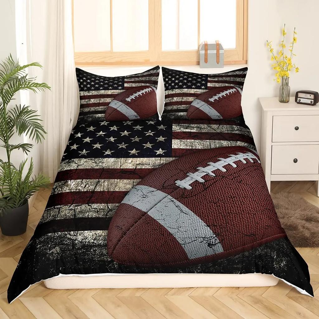 Football Bedding Set For Teen Boys Sport Duvet Cover Set Football Theme Bedding Set Double Queen King Size Polyester Qulit Cover