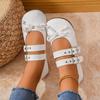 New Large-sized Belt-buckle Round-toe Flat Single Shoes with A Bow, Shallow Opening, Breathable, and Lazy Boat Shoes