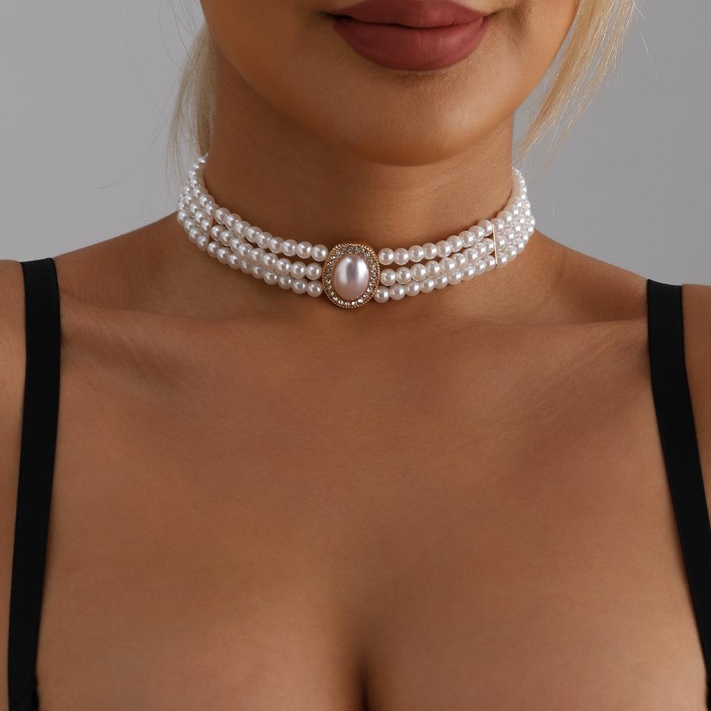 ins light luxury three-layer baroque imitation pearl collarbone chain neck chain niche temperament necklace