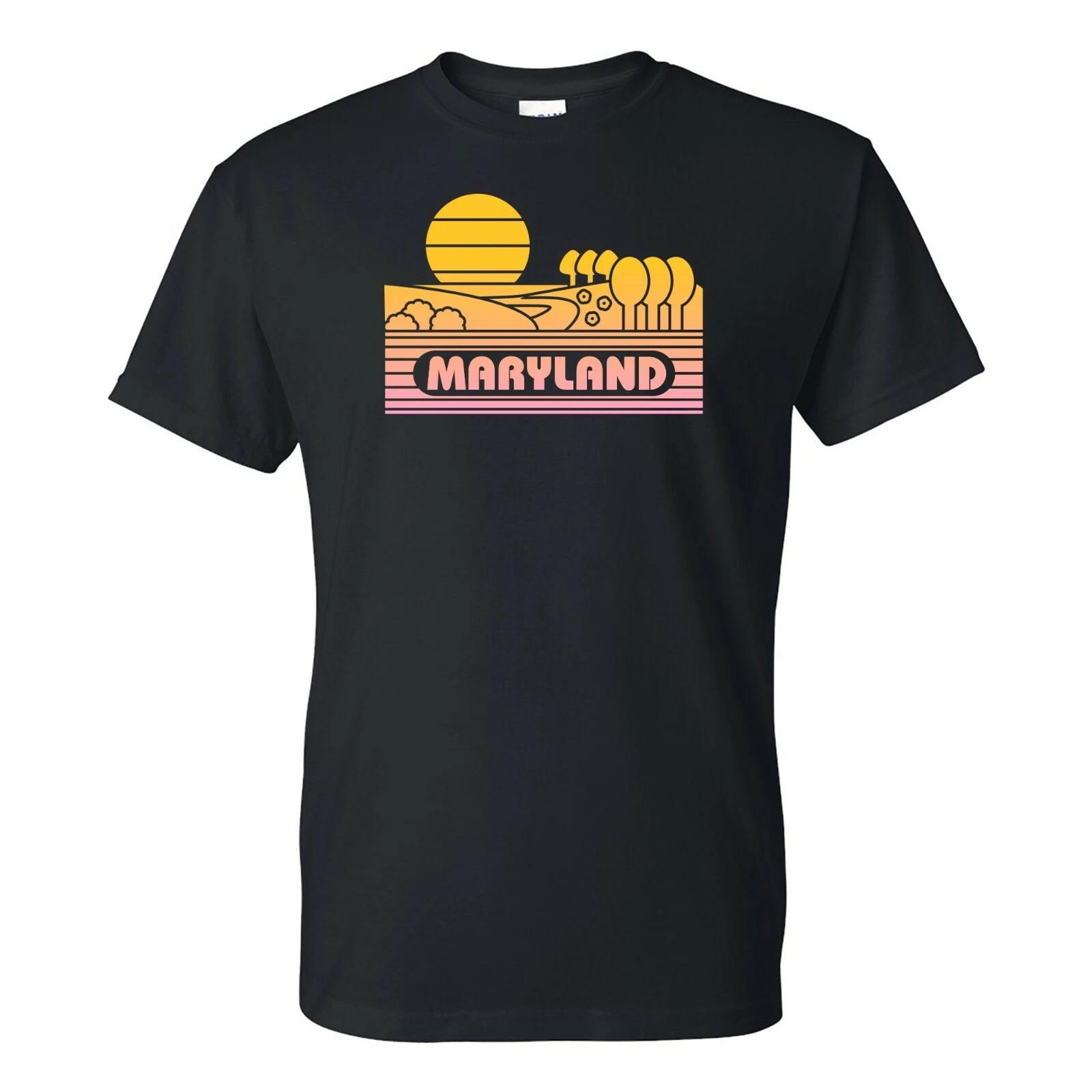 Maryland Groovy Sunset - Landscape Vacation Home State T Shirt - Black S