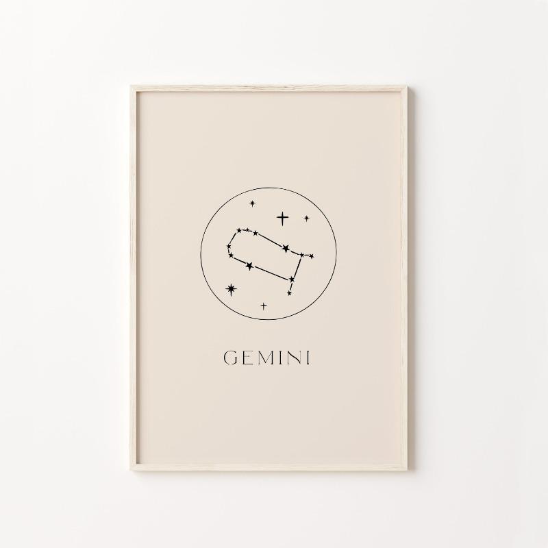 Minimalist Astrology Art Print Cream Beige and Black Zodiac Home Wall Decor Star Sign Neutral Constellation Canvas Poster