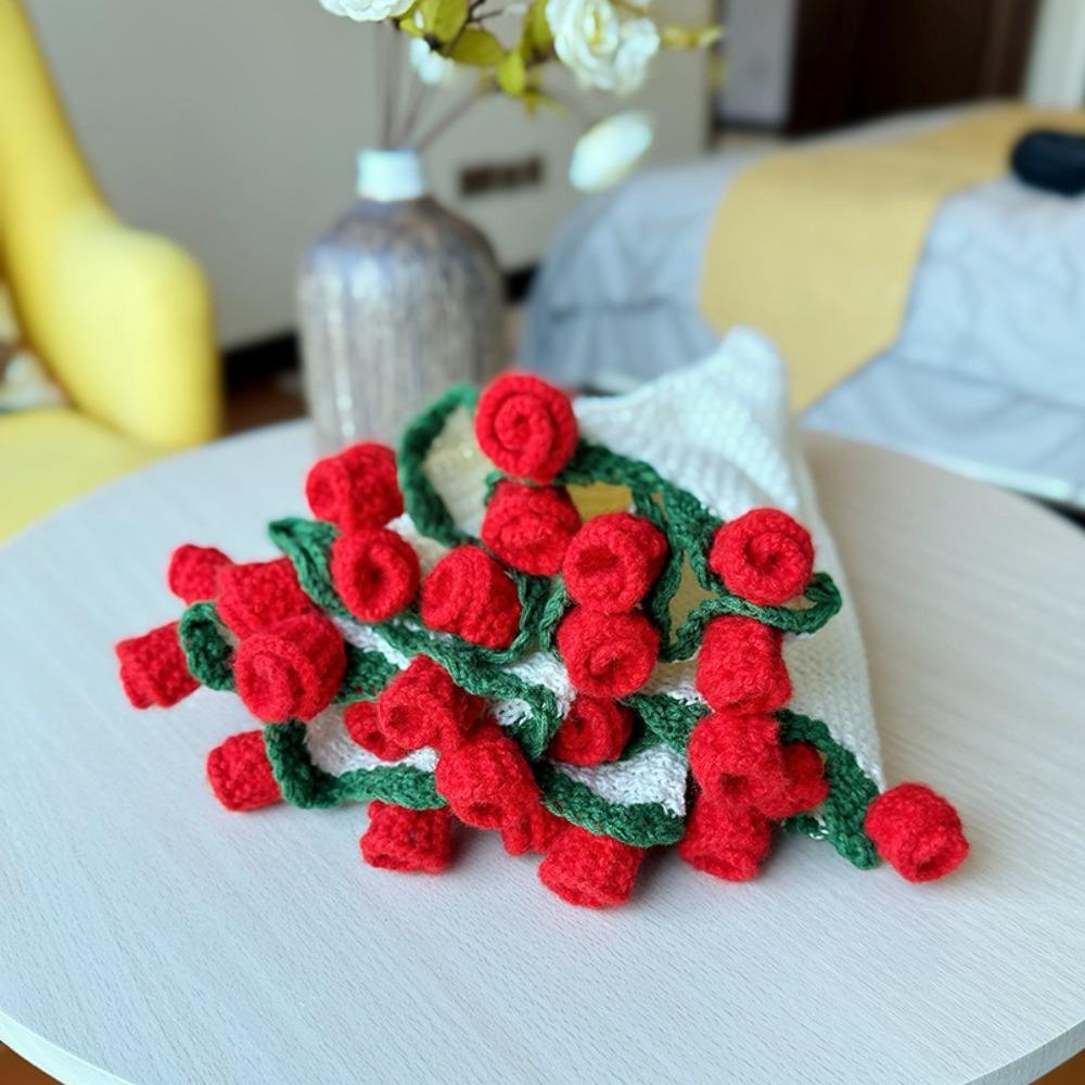 Fashion Rose Bouquet Blanket Finished Rose Nap Blanket Knitted Flower Blanket  Birthday Gift