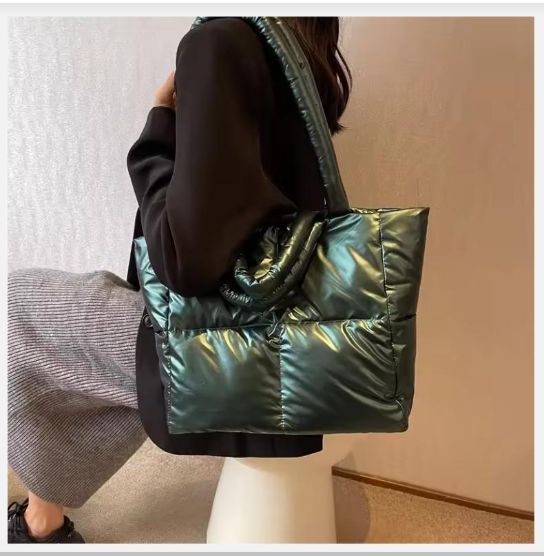 Designer Puffy Shoulder Bag Women Quilted Space Down Feather Padded Cotton Handbag Winter Large Capacity Warm Shopping Purse
