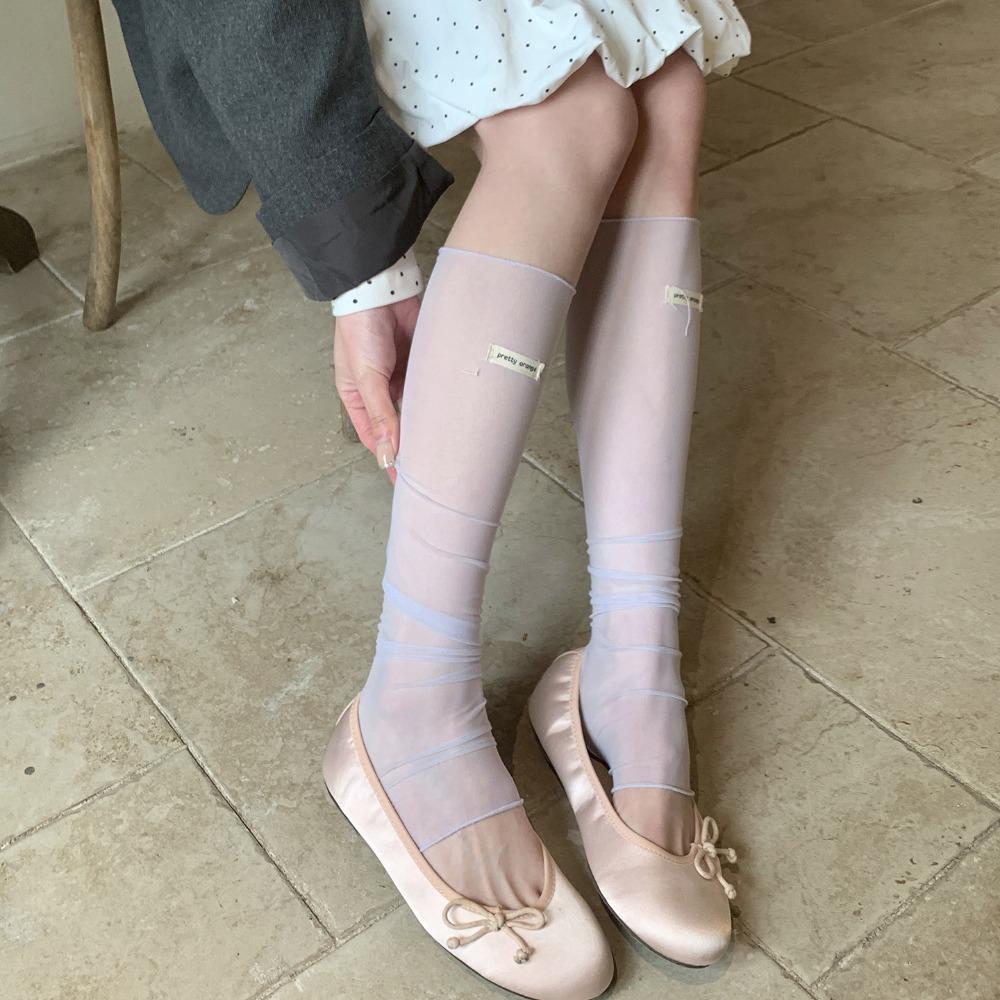 Atmungsaktive Netz-Netz Dünne Strümpfe Durchsichtige Kniehohe Ballett-Socken Dünne Wadenlange Fußabdecksocken Street Fashion One Size white