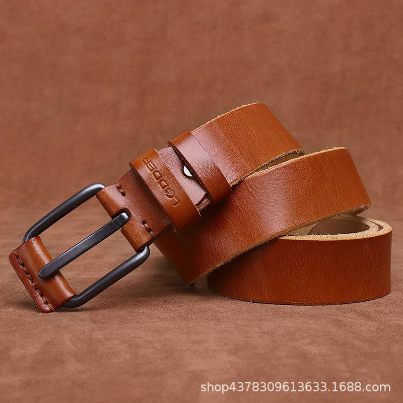 First Layer Cowhide Retro Trendy Men's Leather Belt, Genuine Leather Needle Buckle Youth Casual Jeans Belt