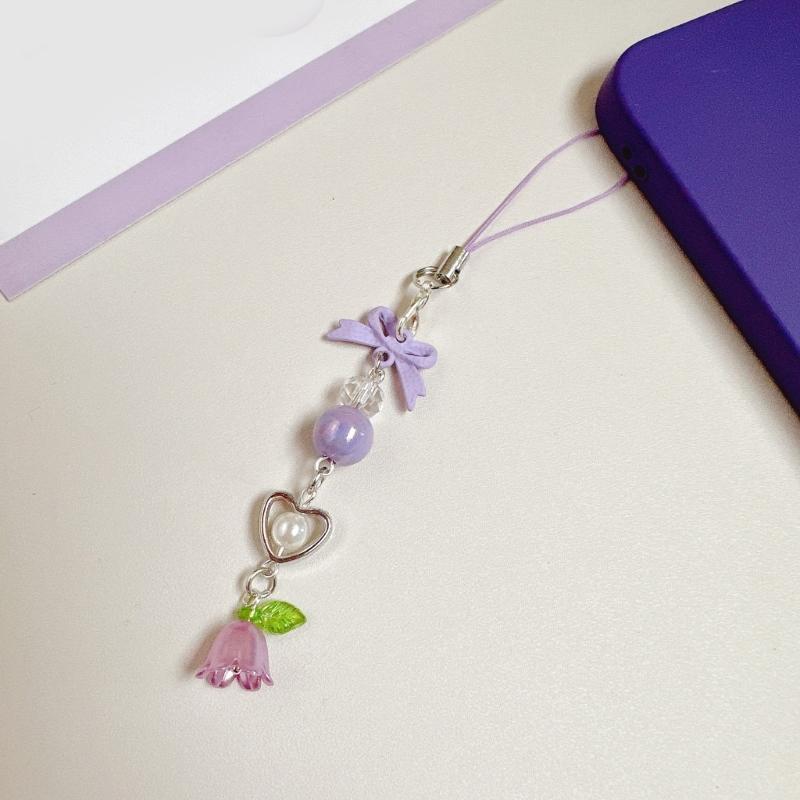 Hjärta Telefon Snodd Stilfull Telefon Berlock Rosett Telefon Dekoration Blomma Väska Hänge Gåva för Modeentusiaster