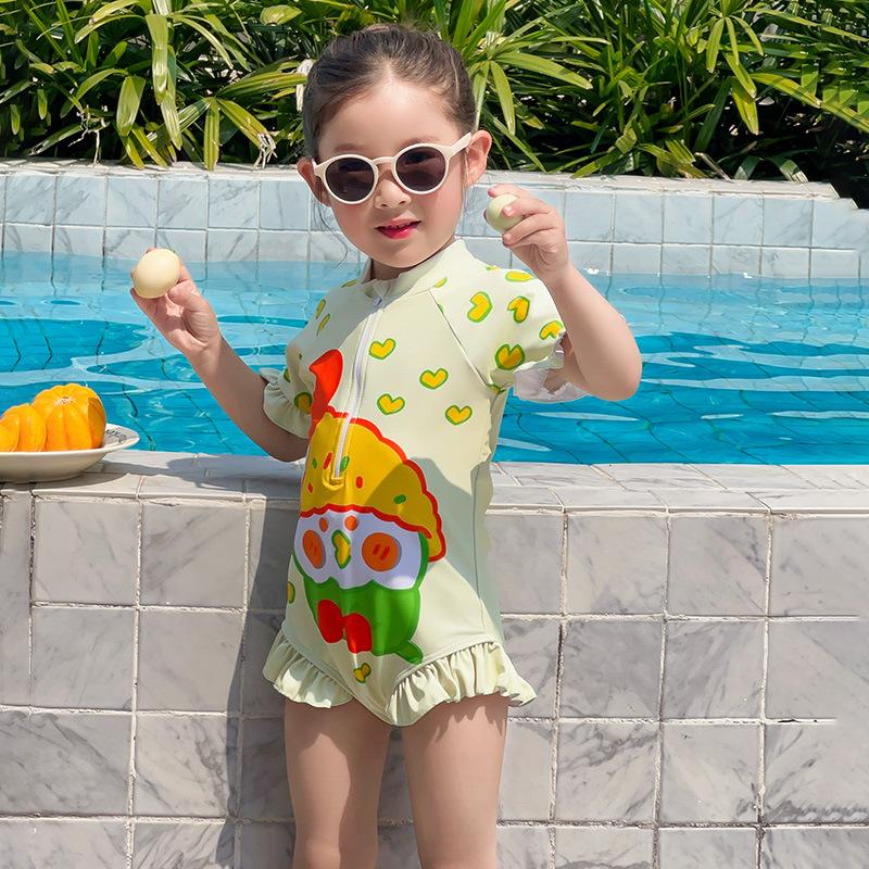 New Two-Tone Cartoon One-Piece Swimsuit for Girls - Stylish Beachwear for Vacations