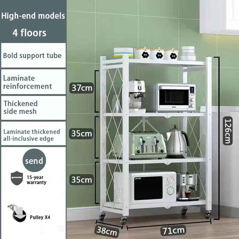 Kitchen Storage Rack Multi-layer Folding Storage Rack Portable Household Movable Wheeled Small Cart Bookshelf Oven Moving Shelve