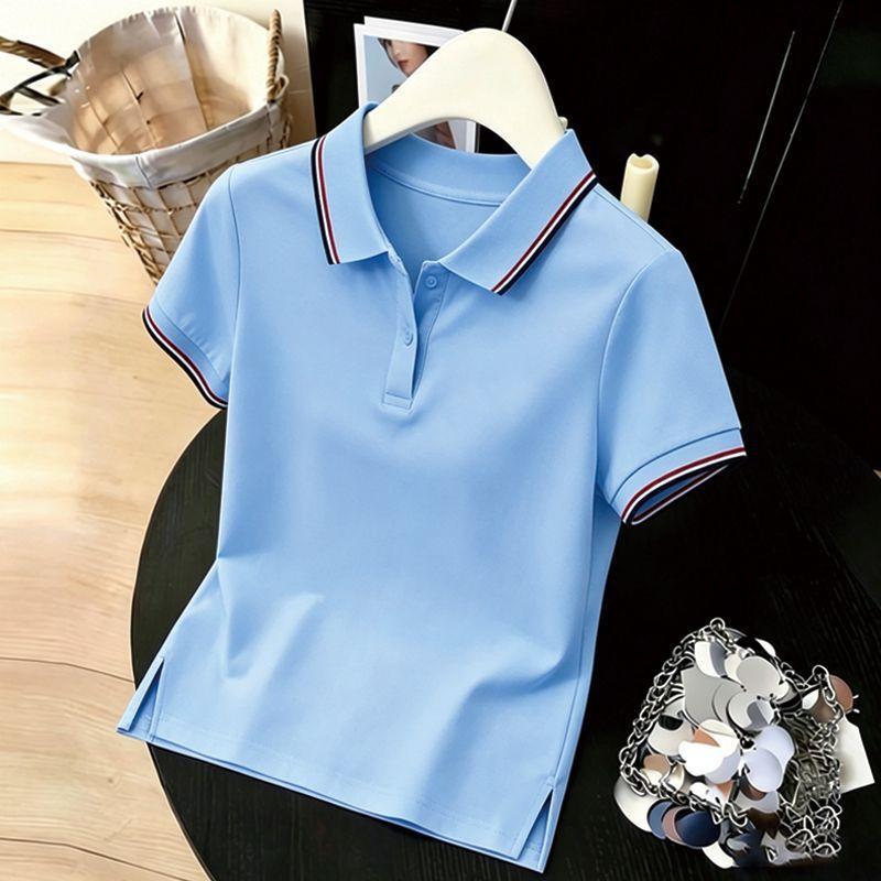 TIFICY Women's Fashion Casual Summer Spring Stripe Print Short Sleeve POLO Neck Blouses & Shirts