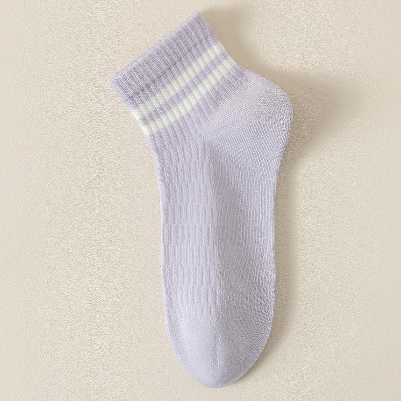 Summer Thin Mesh Double-bar Striped Boneless Sports Socks for Women That Won't Fall Off