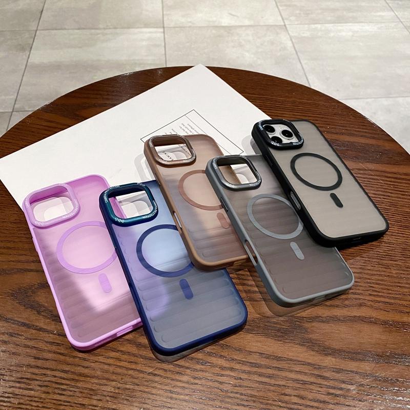 Fashion Purple Stripe Clear Magsafe Case for iPhone 16 14 15 Plus 11 12 13 15 Pro Max Wireless Charging Magnetic Matte Cover