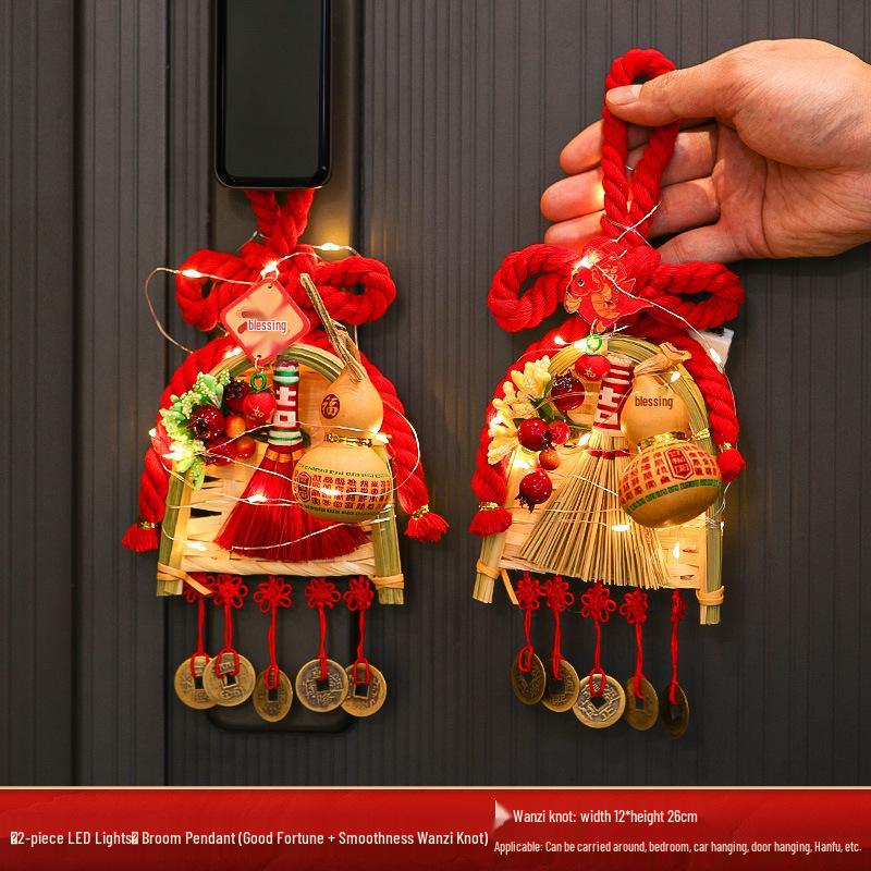 2025 Mid-Autumn Festival Broom Pendant with Wanzi Knot & Gourd Decor for Front Door