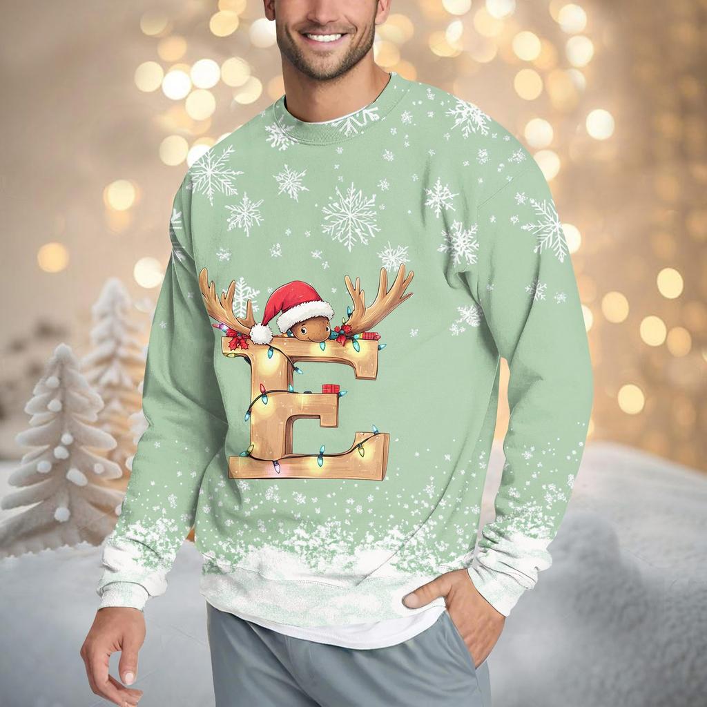 Men's Casual Fashion Comfortable Christmas Printed Round Neck Pullover Sweatshirt Sweatshirt