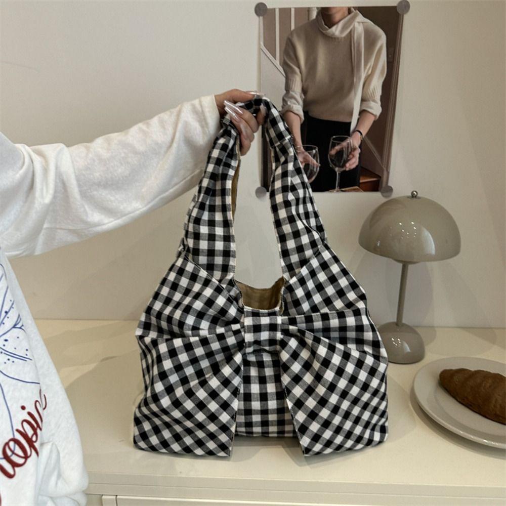 Large Capacity Bow Shoulder Bag Bowknot Handbag Vintage Canvas Vest Bag  Storage Bag