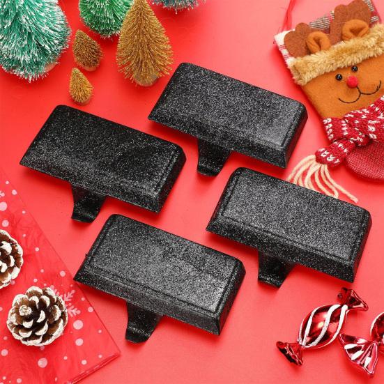 Glitter Christmas Stocking Holder Xmas Stocking Hanging Hook Heavy Duty Metal Stocking Hanger for Mantle Shelf Fireplace Stair Holiday Party Decor