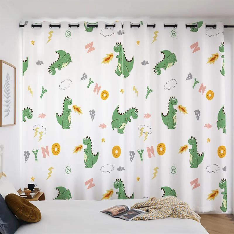 Cute Cartoon Dinosaur New High Shading Window Curtain Bedroom Children's Room Partition Decoration Thick Blackout Curtain 2Pcs