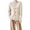 Women's 100% Wool V-neck Tassel Edge Cardigan Sweater - Soft, Loose Knit for Spring and Autumn