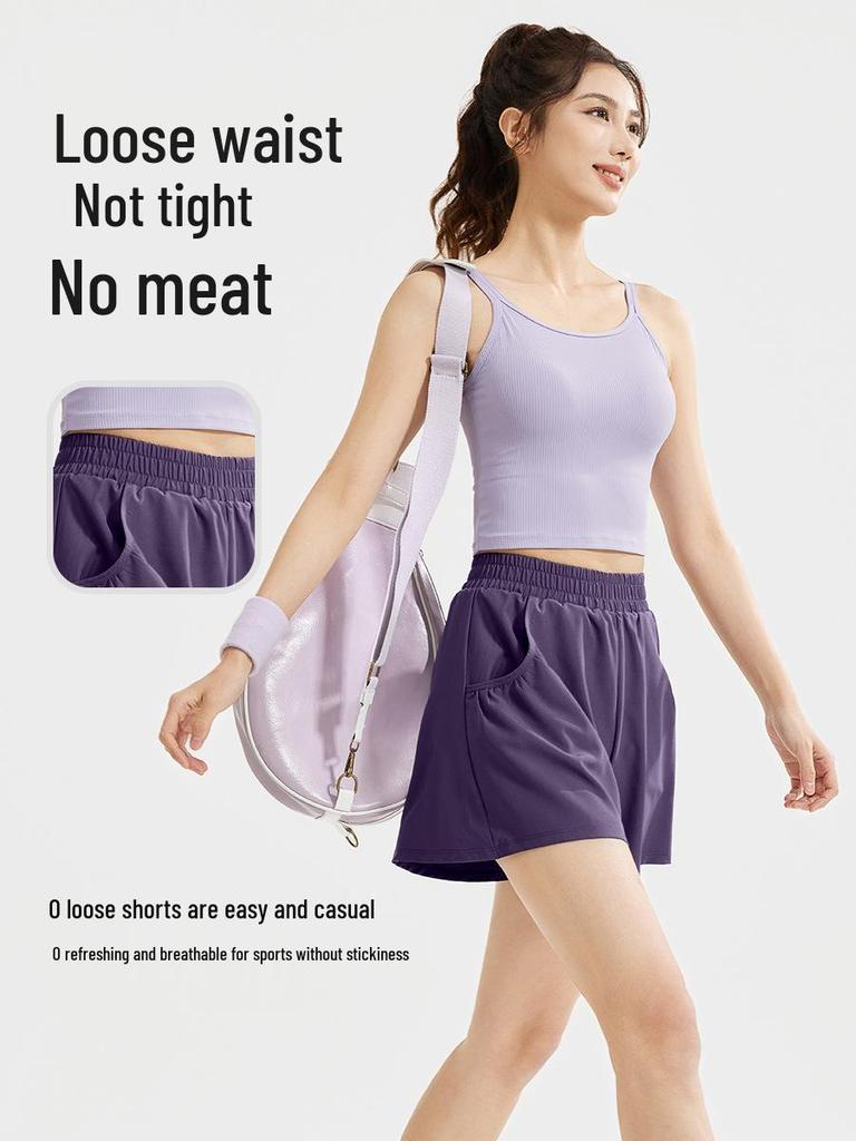 Women's High-Waist Breathable Yoga Shorts with Pockets – Loose Fit for Running & Fitness