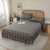 Cotton Yarn-dyed Padded Bed Skirt Thickened and Non-slip Single-piece Version Dust-proof Plaid Printing, No Pillowcase