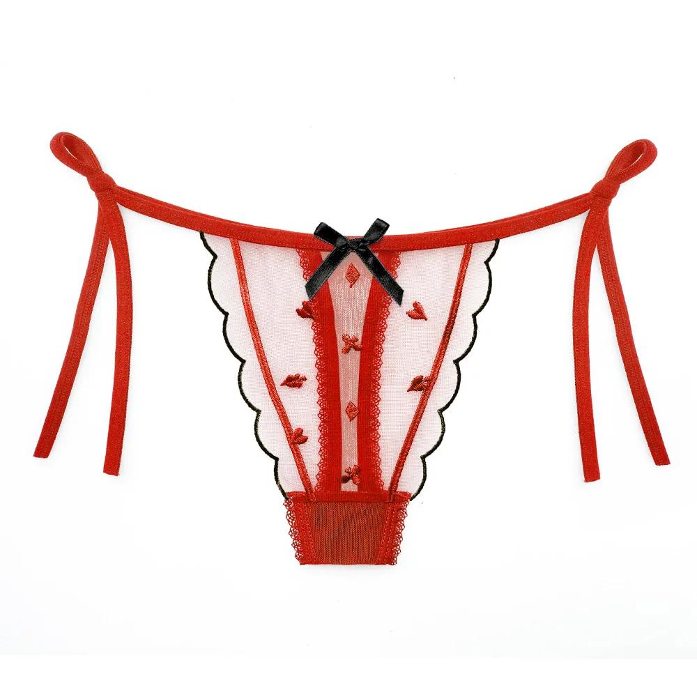 Sexy See Through G-string Bowknot Lace Briefs Women Bandage Underpants Panties Intimates Seamless Underwear Lolita Cute Thongs