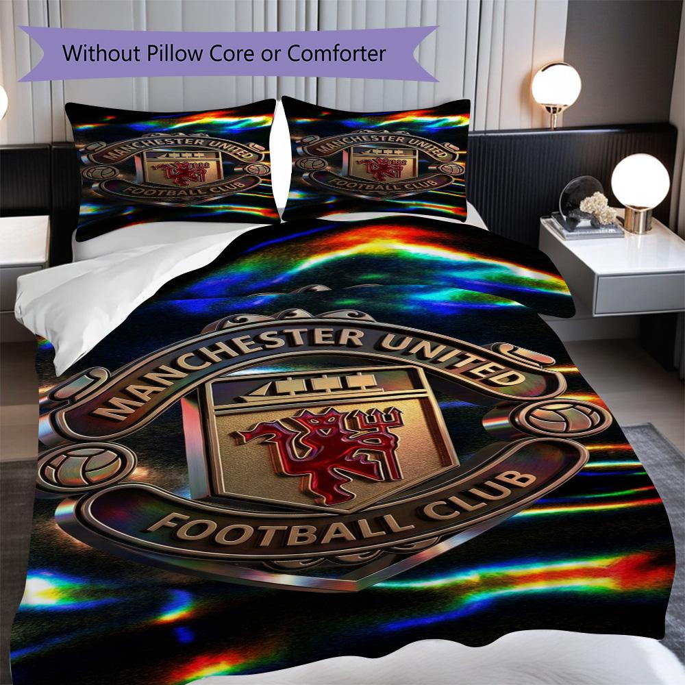 Manchester Emblem Display Bedding (1 * duvet cover + 2 * pillowcase, without core) 2D Flat Bedding set Christmas birthday gift