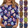 Women's Casual 3/4 Sleeve Halloween Printed Round Neck Top Lightweight Comfortable Fit Soft Fabric Pullover Shirt for Seasonal Wear