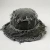 Bucket Hat Letter Print Label Basin Hats Stylish All-Match Lightweight Fisherman Hats-Daily Wear Matching And Shading Raw Hem Denim