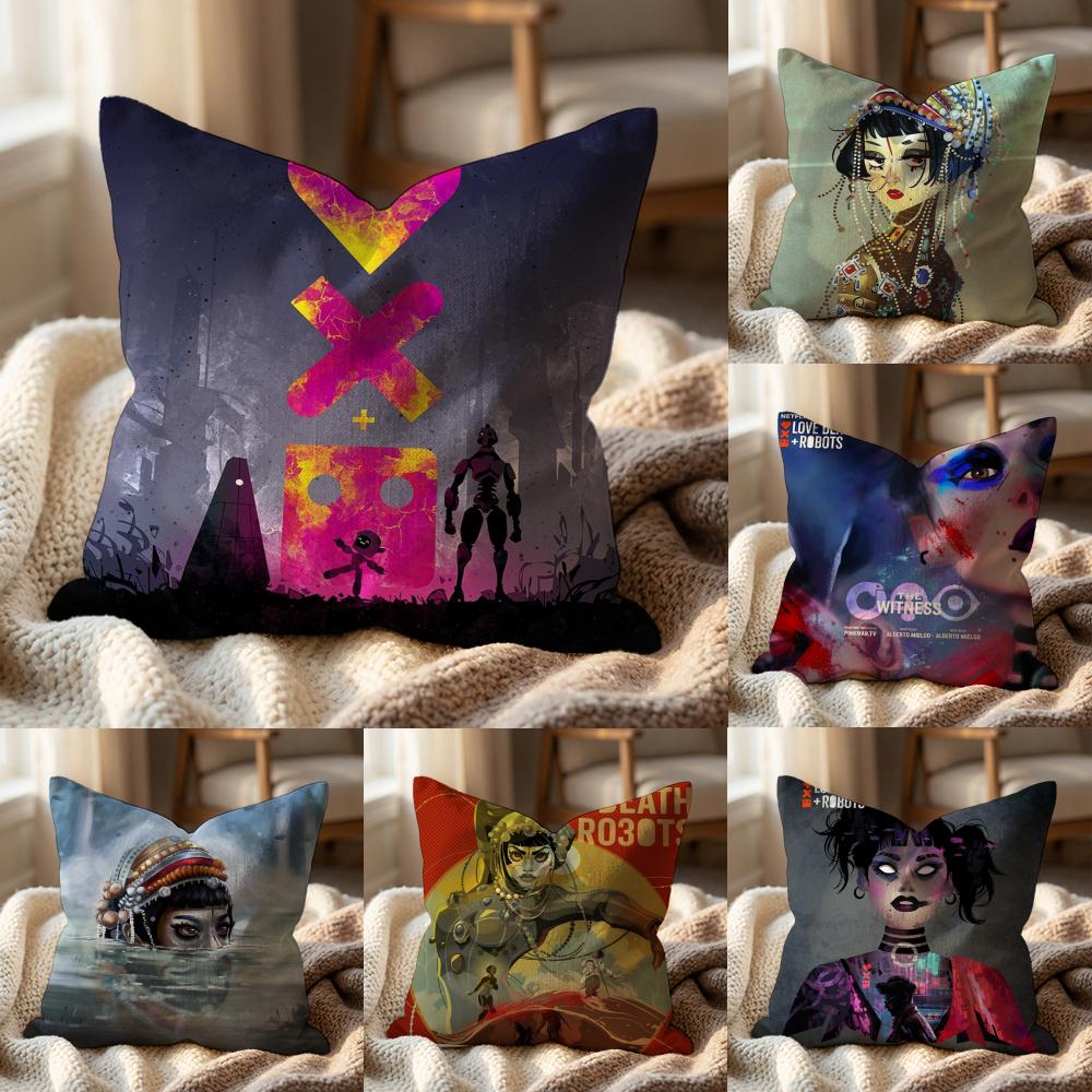 Love D-Death Robots Cushion Cover Multi-Scene Pillow Cover for Home & Car - Reversible, Soft & Durable for Daily Use
