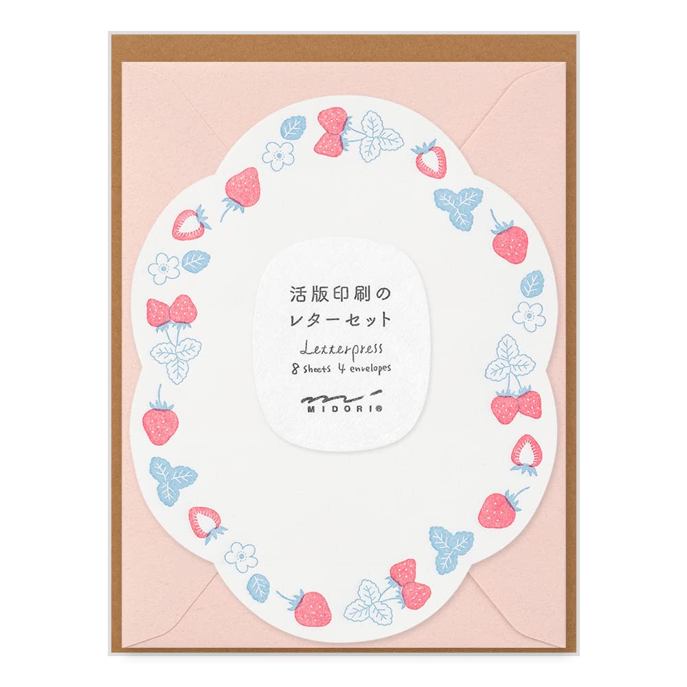 

Midori Letter Set 491 Letterpress Strawberry Pattern 86491006 Die-Cut