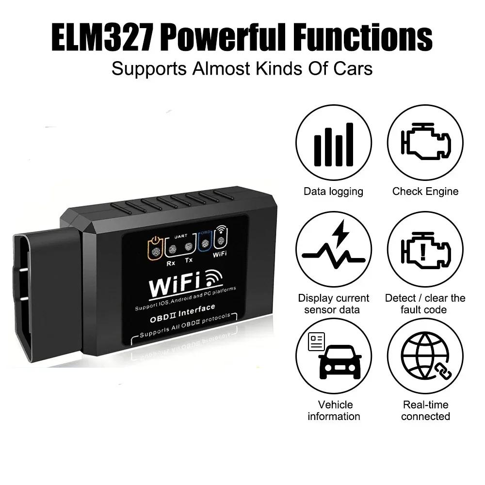 WiFi ELM327 OBD2 Code Reader Scanner V1.5 Car Diagnostic Tools Check Engine Fault Detector For Android/IOS/PC 16PIN Connector